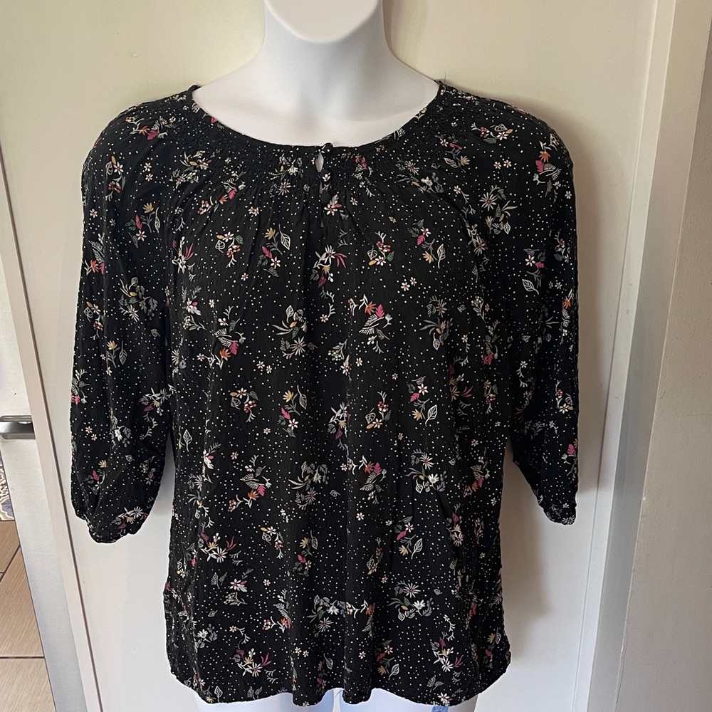CJ Banks Black Floral Blouse